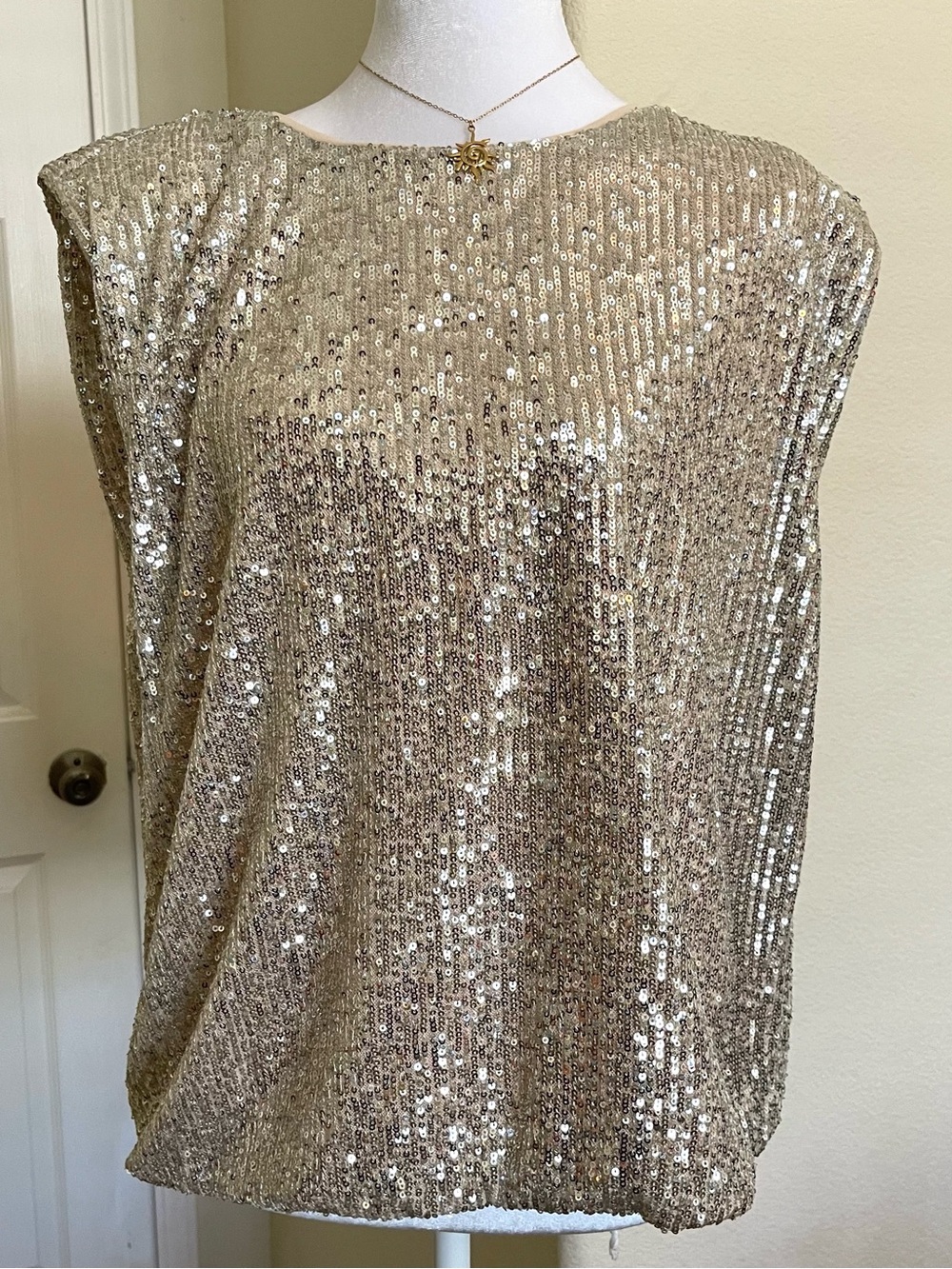 Maurices Gold/Champagne Sequined Sleeveless Glam Blouse | Size L